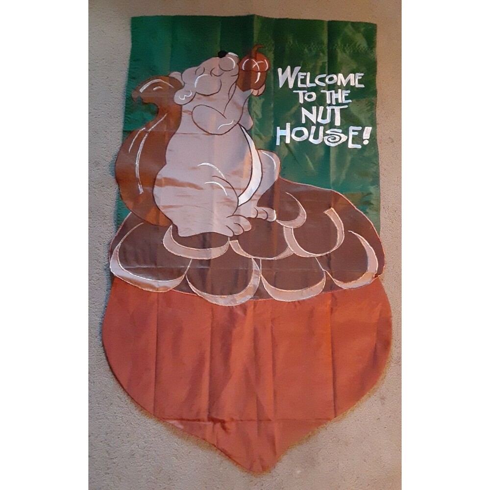Evergreen Applique Garden Yard Flag Banner Welcome To The Nut House Squirrel